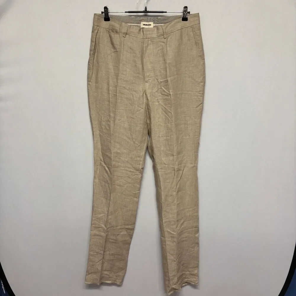 Taylor Stitch Men 100% Linen Flat Front Pants Size 34 Beige Unhemmed C129 -6